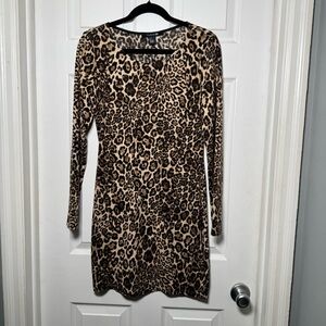 Forever 21 Leopard Print Bodycon Mini Dress Long Sleeve L